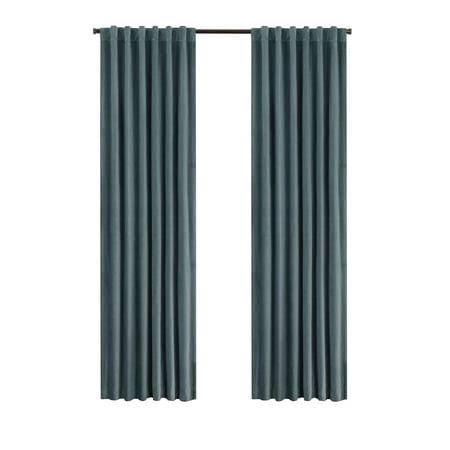 Eclipse Luxury Cotton Velvet 100% Blackout Rod Pocket Back Tab 84" x 50" Curtain Window Panel in Mineral Blue, 50x84