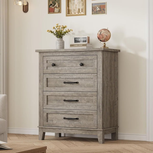 4 Drawer Dresser for Bedroom, 34.8" Tall Bedroom Dresser with Large Drawer& Black Handles, Wooden Storage Organizer Cabinet Chest of Drawer for